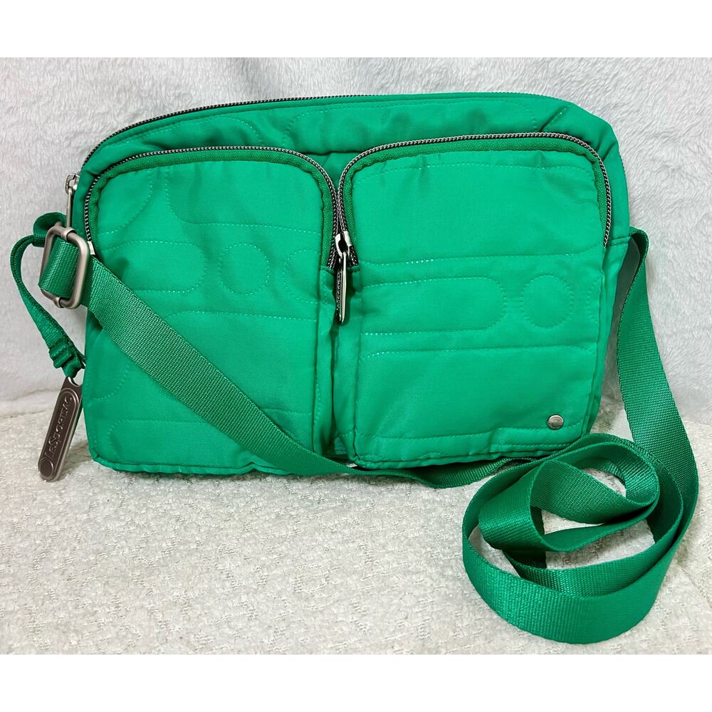 LeSportSac RARE Logo Deboss Crossbody Bag Embossed Print Bright Summer Green